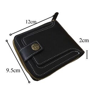 Black Zipper & Snap Closure Faux Leather Wallet
